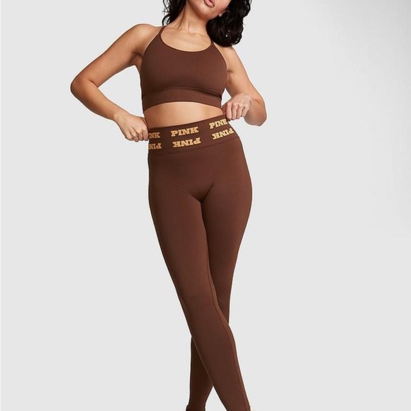 Victoria Secret PINK‐High Waist Full Length Brown Tight/Leggings Sz L - Picture 1 of 8